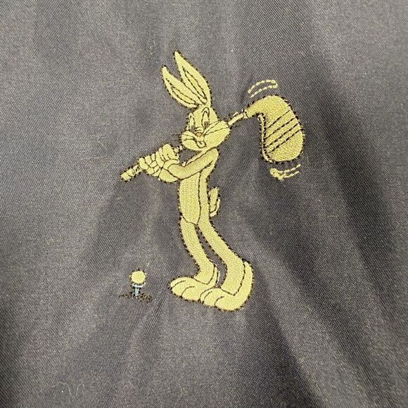 Vintage Warner Bros WB Mens size Medium Bugs Bunny Golf Bomber Jacket 2001 Navy - Picture 2 of 6